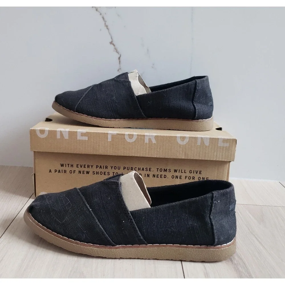 TOMS Alpargata Crepe Shoes Womens 5.5 Black Suede Slip On Casual‎ Flats
